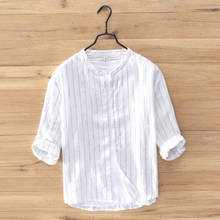 Fashion Chinese Mandarin Collar Men Linen Shirts Breathable Half Sleeve Summer Loose Cool Shirt Business Solid White Shirt 2024 - buy cheap