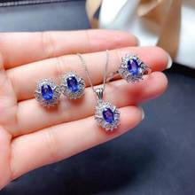 New Trendy Sapphire Set Natural And Real Sapphire Jewelry Set 925 Sterling Silver 1pc Ring,1pc Pendant,2pcs Earring 2024 - buy cheap