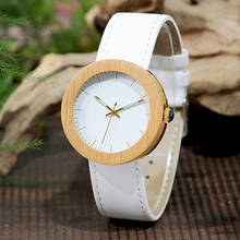 BOBO BIRD-Reloj de madera de bambú para mujer, accesorio de pulsera con correa de cuero auténtico, color blanco, se acepta logotipo personalizado, B-J27 2024 - compra barato
