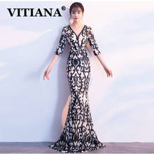 VITIANA, женское длинное платье с глубоким v-образным вырезом, расшитое блестками, для вечеринки, женское Сетчатое элегантное платье-труба, женское черное благородное платье для банкета, Vestidos 2024 - купить недорого