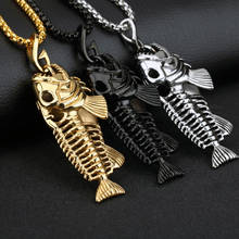 Punk Hip Hop Skull Chokers Necklace Men Women Stainless Steel Chain Fish Bone Pendant Necklace Statement Jewelry Boyfriend Gifts 2024 - buy cheap