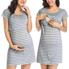 Maternity Nightwear Women Maternity Short Sleeve Stripe Nursing Baby Nightdress Breastfeeding Dress maternity pajama 2020 NEW 2024 - buy cheap