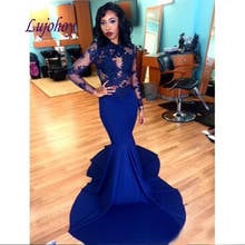 Royal Blue Long Sleeve Lace Evening Dresses Party Mermaid Plus Size Women Ladies Sexy Prom Formal Evening Gowns Dresses 2024 - buy cheap