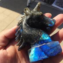 1pcs Beautiful crystal carving natural quartz hand-carved labrador stone animal unicorn.Moonstone Christmas gift 2024 - buy cheap
