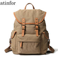 atinfor Brand Canvas with Leather Vintage Belts Backpack Women Laptop Bag College Students Bookbag 2024 - buy cheap