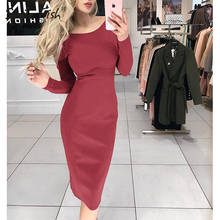 Sheath Empire Spring Women Dress 2020 Fashion Long Sleeve Bodycon Solid Office Elegant Lady Dress Party Overall Plus Size M0577 2024 - buy cheap