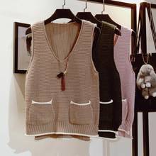 Suéter sin mangas para mujer, versión coreana, Jersey, chaleco, top holgado con cuello en V, novedad de Primavera de 2021 2024 - compra barato