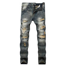 Gersri streetwear jeans jeans jeans rasgado nova marca famosa biker jeans masculino de alta qualidade remendo reto jeans plus size 2024 - compre barato