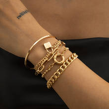 Punk Hip Hop Multilayer Bracelets Set for Women Fashion Gold Silver Color Lock Chain Bracelets Bangles Female Party Jewelry Gift 2024 - buy cheap