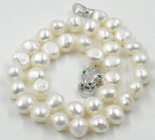 Hot New beautiful NEW 11-12mm south sea White baroque pearl necklace 18" leopard Clasp 2024 - buy cheap