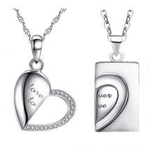 1 Pairs Couple Puzzle Love Heart Necklace Water-wave Chain Hanging Pendant Cubic Zirconia Silver Color Necklace for Lovers 2024 - buy cheap