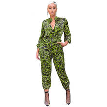 Casual leopardo estampado macacão feminino espaguete bodysuit zíper manga comprida macacão para mulher 2024 - compre barato