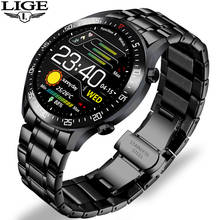 Lige-novo relógio inteligente masculino, smartwatch com pulseira de aço, android, ios, frequência cardíaca, ip68, à prova d'água, tela de toque completa, luxo, 2020 2024 - compre barato