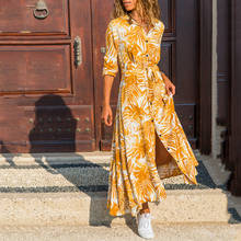 Floral Print Boho Shirt Style Dress Women Summer Holiday High Street Casual Vacation Midi Dress With Belt 2024 - buy cheap