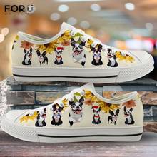 FORUDESIGNS Cute Boston Terrier Yellow Sunflower Pattern Woman Sneakers Students Spring/Autumn Shoes Women Low Top Canvas Shoes 2024 - buy cheap