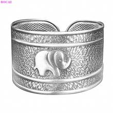 BOCAI-brazalete de plata de ley 100% S999 para mujer, joyería de mano con patrón de elefante, Simple y elegante 2024 - compra barato