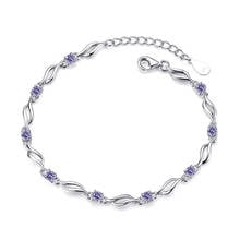 Simple Silver Color Jewelry Love White/purple Zircon Crystal 4 Claw Bracelet for Women Length 20.5CM Valentine's Day Gift 2024 - buy cheap