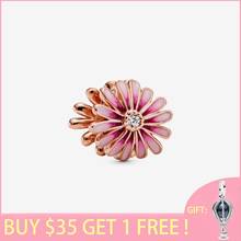 2021 New Arrival S925 Sterling Silver Beads Pink Daisy Flower Charms fit Original Pandora Bracelets Women DIY Jewelry 2024 - buy cheap