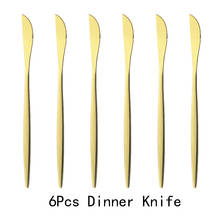 Conjunto de facas de jantar dourado 6 familiar, faca de frutas, talheres de aço inoxidável, faca de bife, utensílios de cozinha, talheres 2024 - compre barato