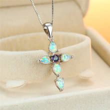 Elegant Female Green Crystal Pendant Necklace Trendy Opal Chain Necklaces For Women Charm Bridal Cross Wedding Necklace 2024 - buy cheap