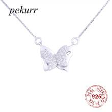 Pekurr 925 prata esterlina camadas duplas zircon grande borboleta colares para mulheres elegante colar pingentes moda jóias 2024 - compre barato