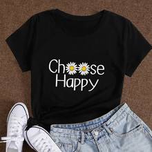 Summer Women T Shirt Plus Size Cotton Cute Flowers Letters Print Short Sleeve Oversized Tshirts Loose Casual Graphic Tee Tops 2024 - buy cheap