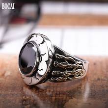 Мужское Винтажное кольцо из чистого серебра 925 пробы с натуральным черным агатом 2024 - купить недорого