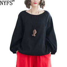 NYFS Vintage 2021 New Casual Cotton Linen Long Sleeve Female Blouse Spring Autumn O-neck Loose Women Cloths Chinese Style Tops 2024 - buy cheap
