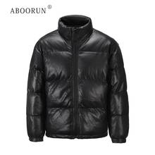 Aboorun jaquetas masculinas de couro artificial, casaco de couro preto e algodão, jaqueta quente casual para homens 2024 - compre barato