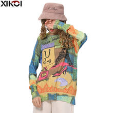 XIKOI-suéter con estampado para mujer, jerseys de punto con cuello redondo, suéteres cálidos de gran tamaño, de alta elasticidad, invierno, novedad 2024 - compra barato