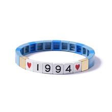 1994 Metal Square Enamel Number Tile Bracelet Beaded Charm Bracelet Arm Layer Friendship Gift Strand Bracelet Wrap Bracelet 2021 2024 - buy cheap