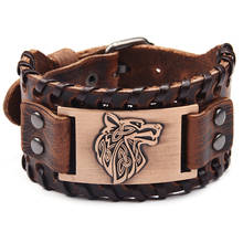 New Trendy Odin Irish Knot Prairie Wolf Viking Rune Bracelet Men's Fashion Metal Leather Woven Jewelry Amulet Accessories Party 2024 - buy cheap