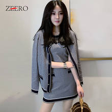 Autumn 2 Piece Set Women Striped Knitted Dress Set Female O Neck Cardigan Coat Crop Top + Mini Dress Elegant Casual Sweater Suit 2024 - buy cheap