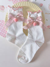 Calcetines lolita de encaje para mujer, medias japonesas de tubo de melocotón, algodón, hongos, Corea jk arco 2024 - compra barato