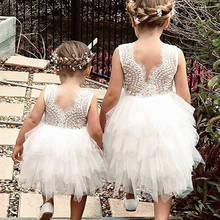 Vestido de verão para meninas, bebê, branco, miçangas, princesa, vestido de renda sem costas, cerimônia, 2-6 anos, fantasia de menina 2024 - compre barato
