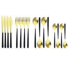 16Pcs Black Gold Dinnerware Set 18/10 Stainless Steel Flatware Cutlery Set Kitchen Knife Fork Teaspoon Set Tableware Silverware 2024 - buy cheap
