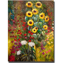 Jardim de fazenda com flores solares, pinturas flores de gustav klimt em tela, arte moderna de alta qualidade pintada à mão para parede 2024 - compre barato