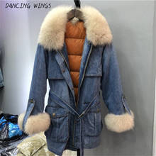 Real Fox Fur Collar Women's Down Jacket Parka Warm Thicken Women Winter Coat Denim 2024 - buy cheap