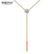 BOBOTUU Fine Style Creative Tassel Cubic Zirconia Pendant Necklaces Rose Gold Stainless Steel Female Chain Necklace BN17069 2024 - buy cheap