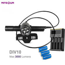NITESUN DIV10 фонарик для дайвинга 3 * CREE XM-L2 U4 LEDs max 3000LM подводный 200 метров водонепроницаемый прожектор для дайвинга батареи 2024 - купить недорого
