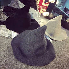 Chapéu de bruxa moderno para halloween, feminino, lã de ovelha, 1 peça 2024 - compre barato