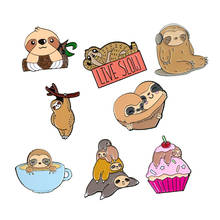 Cute sloth cartoon animal enamel brooch Climbing branches Riding a cake embrace listen to music Coffee cup Creative badge 2024 - buy cheap