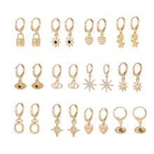 trendy mixed small golden heart lock pendant hanging AAA CZ dangle earrings for women fashion rhinestone wedding earrings gift 2024 - buy cheap