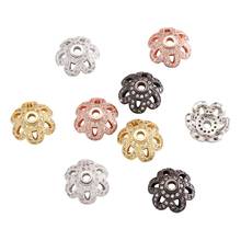 Environmental 6-Petal Flower Brass Micro Pave Cubic Zirconia Bead Caps Lead Free & Nickel Free Mixed Color 11x4.8mm, Hole:1 2024 - buy cheap