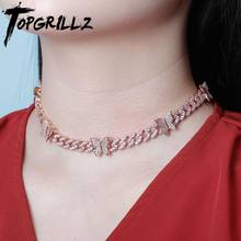 TOPGRILLZ Butterfly Chain 8MM Cuban Chain Necklace Iced Out Cubic zirconia Bling Hip Hop Charm Jewelry For Gift 14-24 inch 2024 - buy cheap