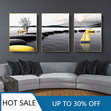 Christmas Canvas Painting Modern Landscape Poster Black Yellow Stone Boat Deer Art  Nordic Print Wall Pictures Living Room Decor 2024 - buy cheap