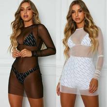 Women Mesh Mini Dress Sheer See Through Swimwear Long Sleeve Through Beach Swimsuit Cover up Dress Clubwear Party Bathing Suit 2024 - buy cheap