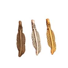 Cuentas de abalorios de plumas, colgantes de bronce de aleación de Zinc, joyería artesanal, L332, 19x4.2mm, 100 Uds. 2024 - compra barato