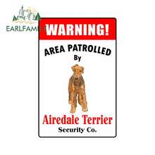 EARLFAMILY 13 см x 8,5 см Автомобильная наклейка предупреждающая зона патрулированная Airedale Terrier металлическая новинка знак наклейка автостайлинг 2024 - купить недорого