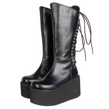 Angelic imprint handmade Women motorcycle cool punk boots lady lolita shoes woman Gothic high heels pumps lace up 6020 33-47 2024 - buy cheap